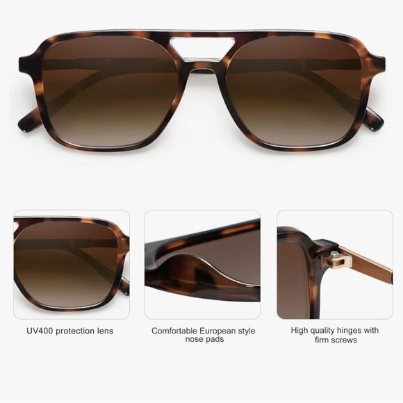 New In Box SOJOS Brown Tortoise Retro Aviator Sunglasses - Picture 5 of 9